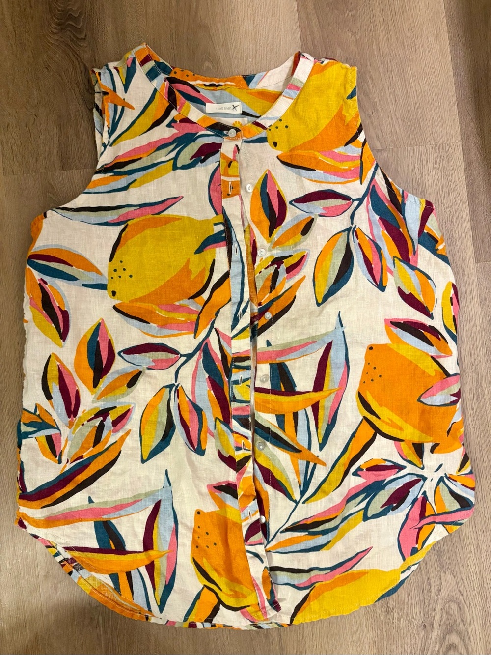 C&C California Sleeveless Floral Citrus Button-Front Top - White/Yellow